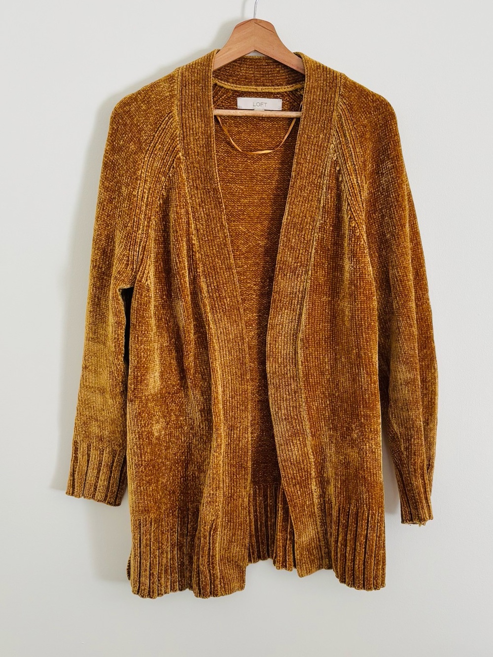 Ann Taylor LOFT Chenille Open-Front Cardigan in Goldenrod